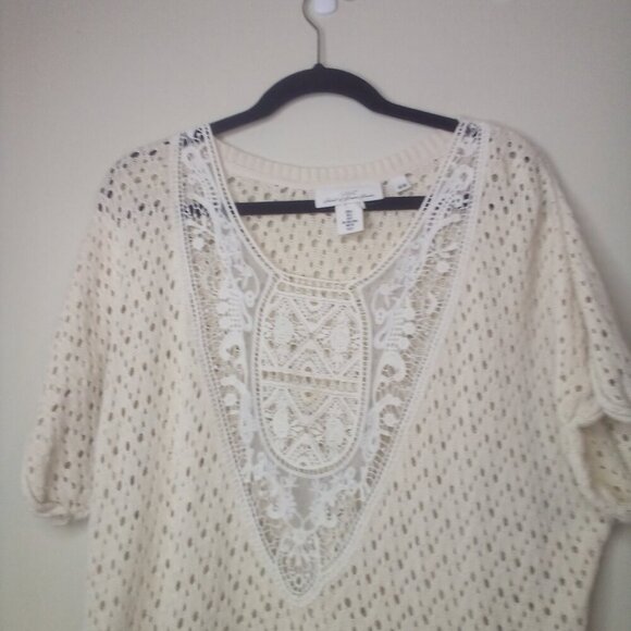 LOGG H&M Sweater S Women Short Sleeve Lace Open Knit Beige - Picture 13 of 16